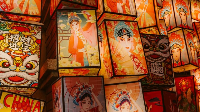Vivid display of colorful Chinese lanterns featuring traditional art in Nanjing, China.