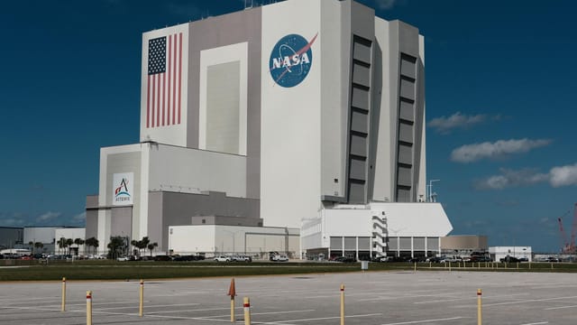 The iconic Vehicle Assembly Building at NASA's Kennedy Space Center, Florida.