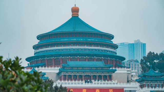 The Grand Hall of the Chongqing People, an iconic architectural landmark in Chongqing, China.