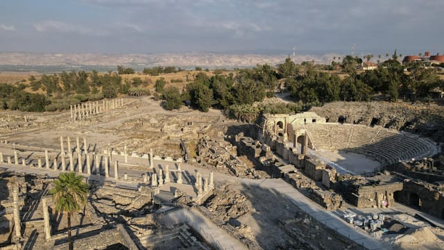 Explore the stunning ancient ruins of Beit She'an, Israel from above.