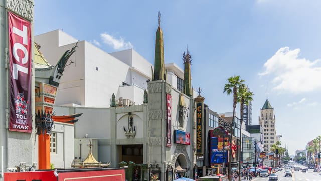 Iconic TCL Chinese Theatre on bustling Hollywood Boulevard, Los Angeles.