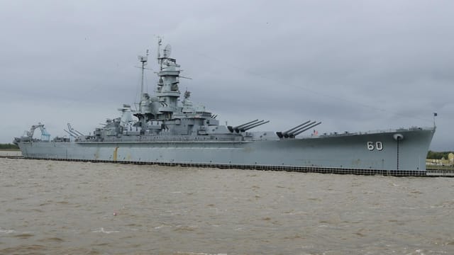 View of the historic USS Alabama battleship at the Battleship Memorial Park in Mobile, Alabama.