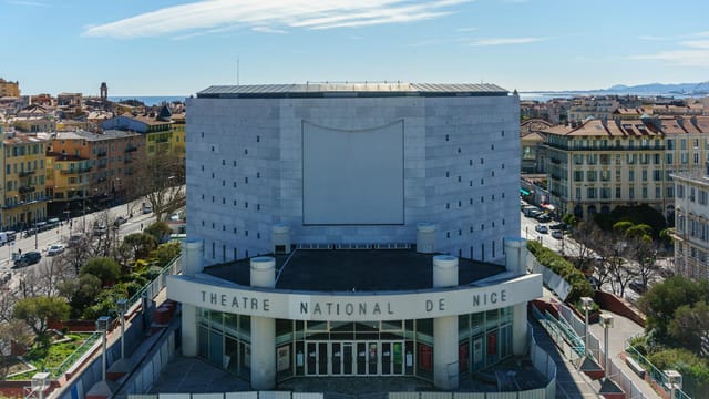 Discover the iconic Théâtre National de Nice in central cityscape of Nice, France.