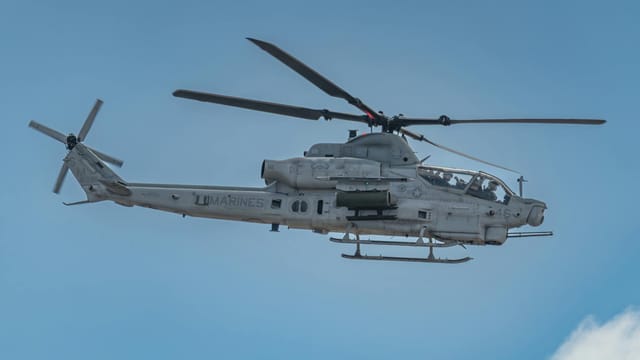 Bell AH-1Z Viper helicopter in flight during San Diego airshow.