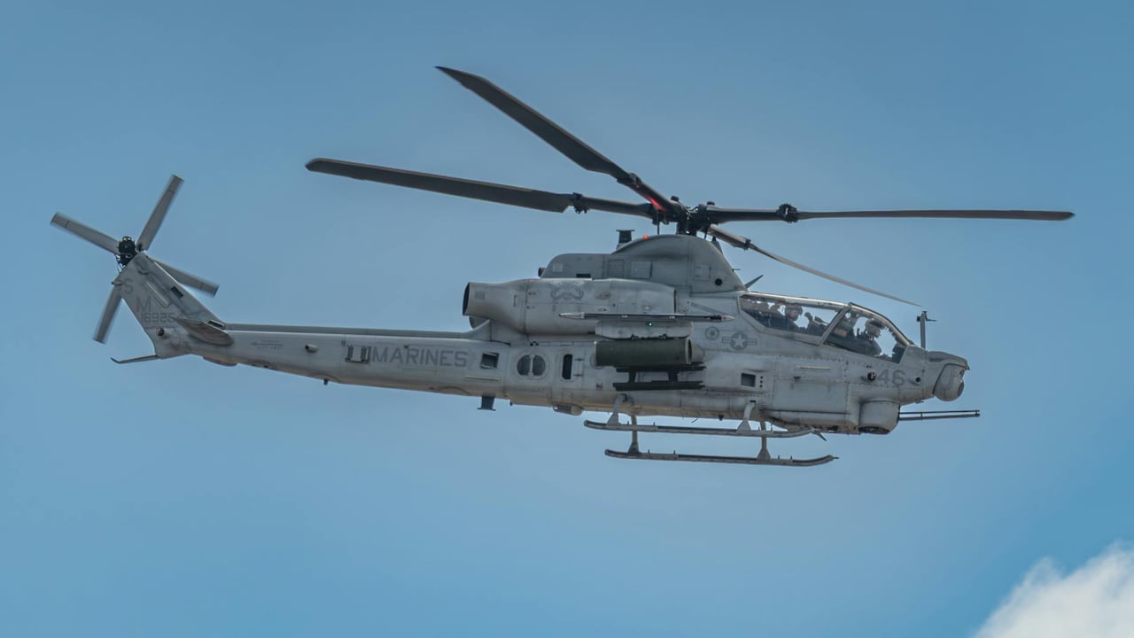 Bell AH-1Z Viper helicopter in flight during San Diego airshow.
