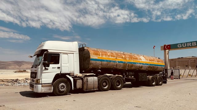 A rusty cargo truck at the Turkey-Iran border in Sistan and Baluchestan Province.