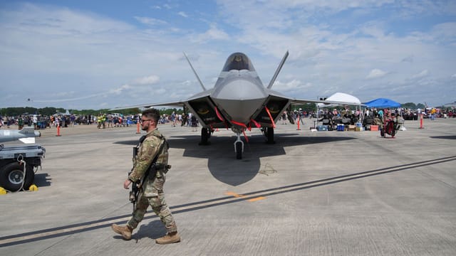 American military fighter jet displayed at an air show in Hampton, Virginia.