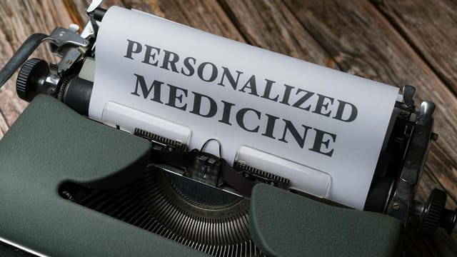 Close-up of a vintage typewriter with paper displaying 'Personalized Medicine' text.