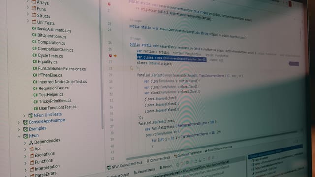 Detailed view of code and file structure in a software development environment.