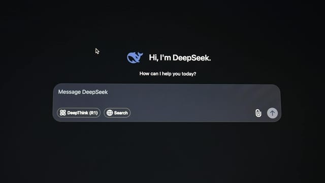 Image displaying DeepSeek AI interface for messaging and search functionality.