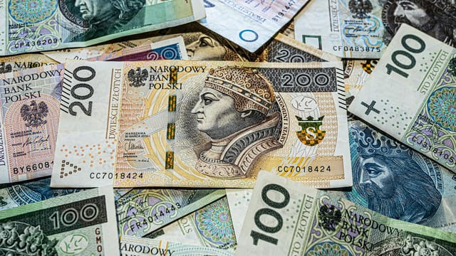 Colorful Polish Zloty banknotes from Narodowy Bank Polski in vibrant composition.