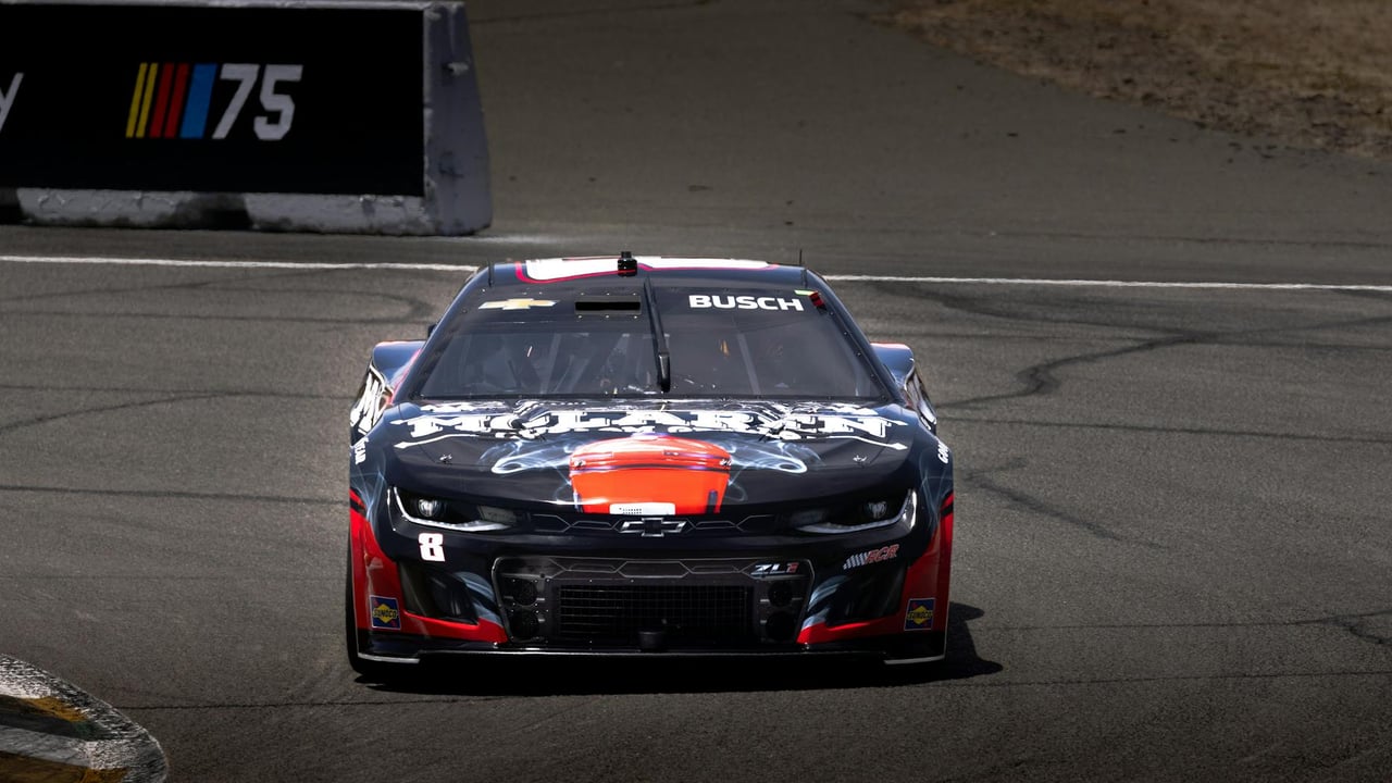 Experience the thrill of a sleek black race car speeding on a professional circuit track.