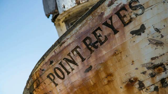 Detailed view of the iconic Point Reyes shipwreck in California, showcasing decay.