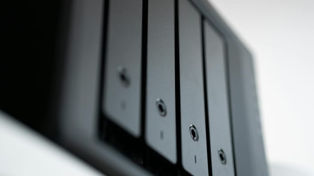 Detailed view of a black data storage unit highlighting modern technology and data management.