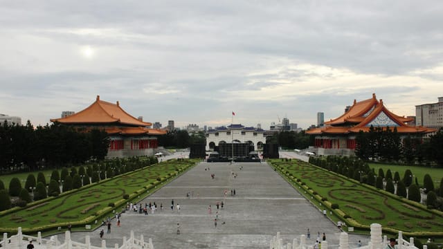 A panoramic view of Liberty Square with the National Concert Hall and Theater in Taipei, Taiwan.