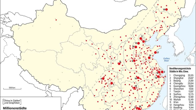 Karte Millionenstädte in China 2020