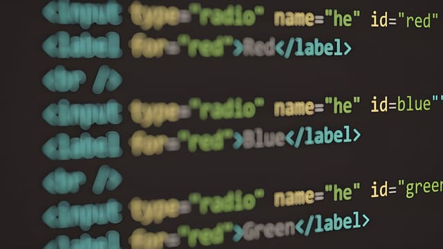 HTML code displayed on a screen, demonstrating web structure and syntax.