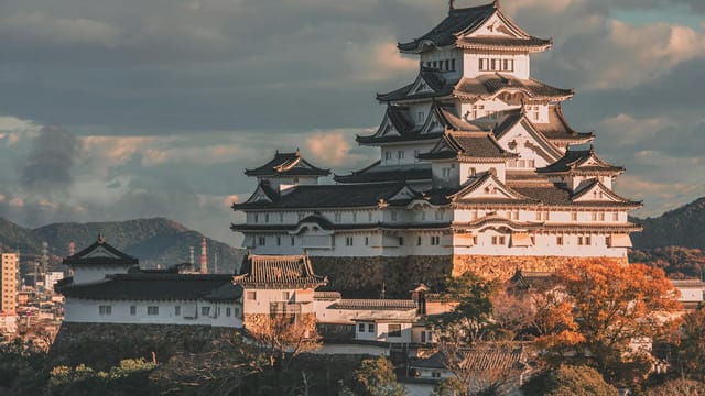 Capture of Himeji Castle showcasing Japanese architecture during fall.