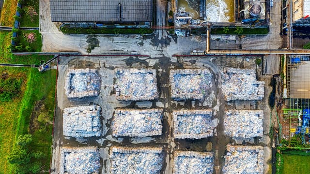 Aerial shot of a waste processing plant in Serang, Banten, Indonesia showcasing industrial operations.