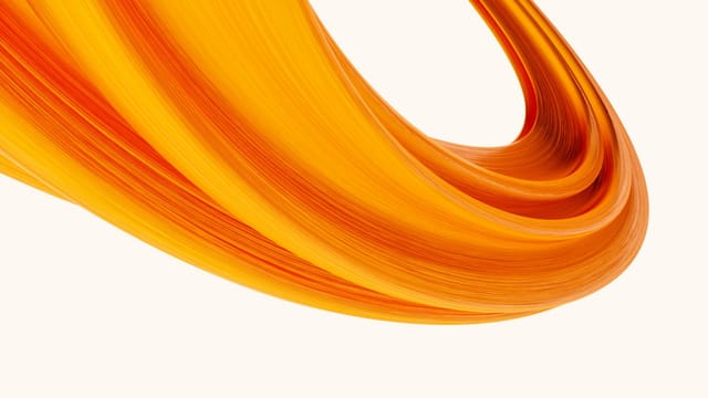Vibrant abstract swirl design with orange tones on a clean white background.