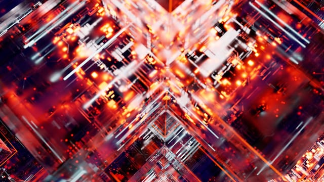 Colorful digital abstract art depicting futuristic circuitry and technology.