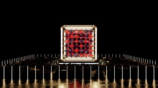 Abstract representation of a futuristic digital processor with glowing elements.