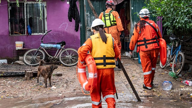 Rescue team assists during flooding in Buenos Aires, Argentina.
