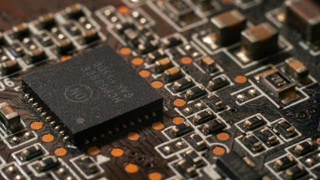 Detailed close-up of a computer circuit board showcasing electronic components.