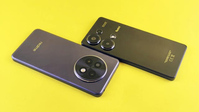 Two modern smartphones in a sleek, minimalist design on a vibrant yellow background.