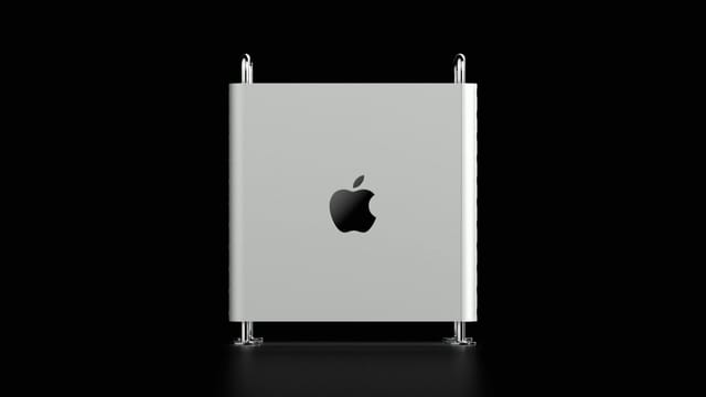 Sleek Apple Mac Pro with iconic minimalist design against a dark background.