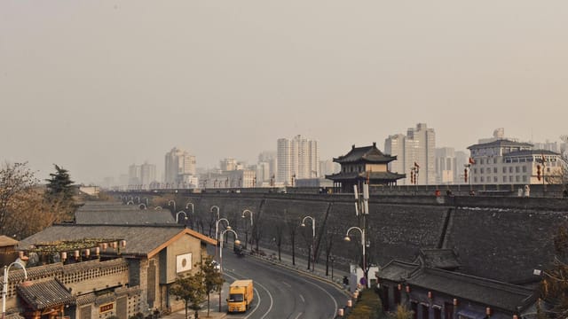 Blending ancient architecture with a modern skyline in Xi'an, China.