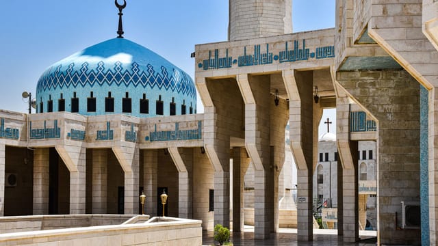 Beautiful view of King Abdullah I Mosque showcasing Islamic architecture in Amman, Jordan.
