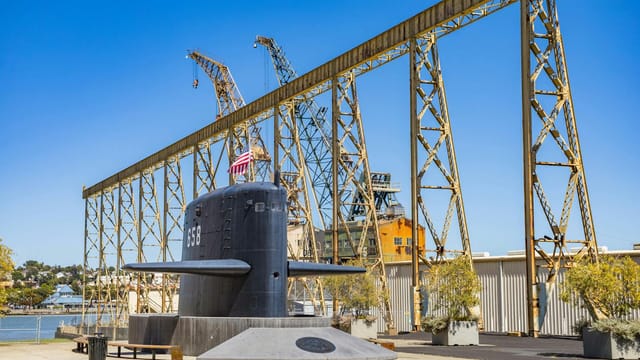 USS Vallejo Monument with industrial background at Mare Island, California.