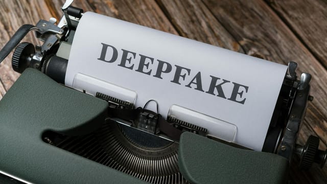 Close-up of a typewriter with the word Deepfake typed on paper. Concept of technology and media.