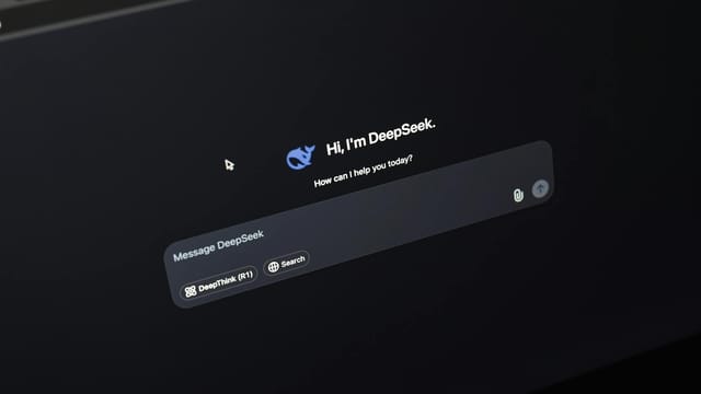 Screen displaying AI chat interface DeepSeek on a dark background.