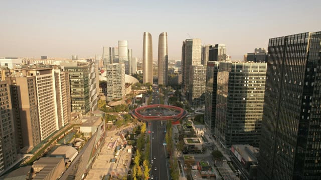 Explore the stunning cityscape of Chengdu with modern skyscrapers and urban architecture.