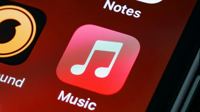 Detailed close-up of an iPhone home screen featuring the music app icon.
