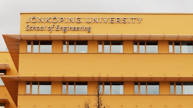 Front view of Jönköping University School of Engineering exterior in Sweden.