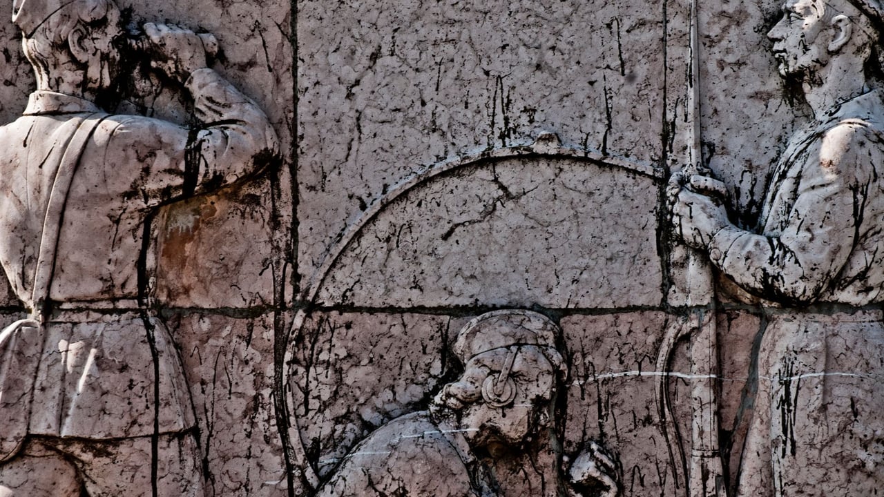 Detailed relief sculpture depicting soldiers on a monument in Budapest, Hungary.