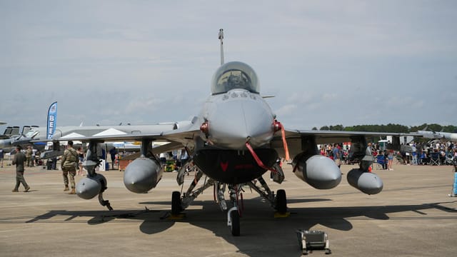 F-16 fighter jet on display at Langley Air Show in Hampton, Virginia, USA.