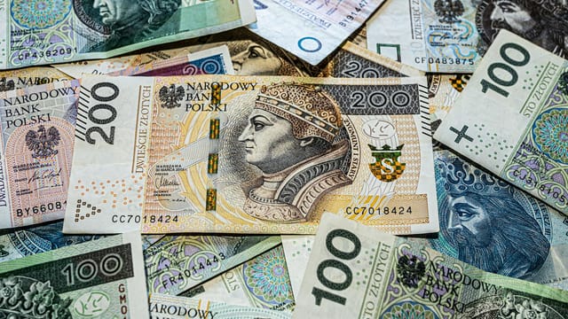 Colorful Polish Zloty banknotes from Narodowy Bank Polski in vibrant composition.