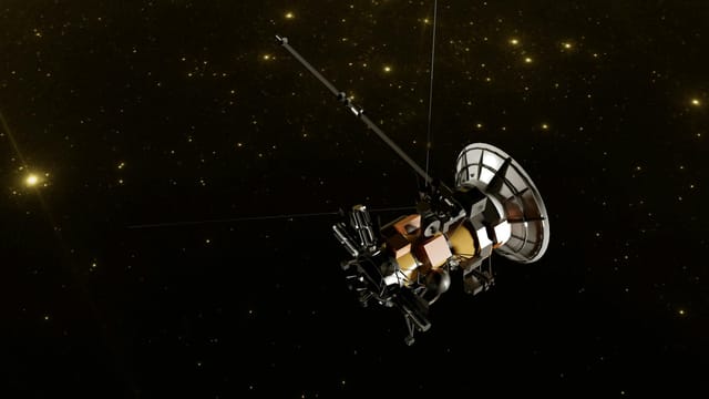 Cassini space probe journeying through the vast starry space.