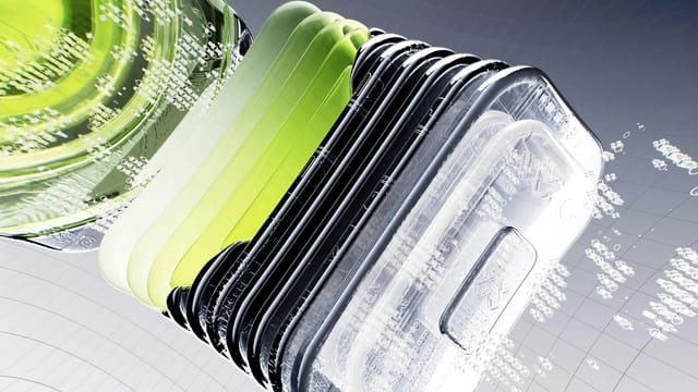 Abstract visualization of futuristic digital technology with layered components in dynamic 3D rendering.