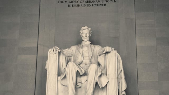 Iconic statue of Abraham Lincoln at the Lincoln Memorial in Washington, DC, USA.