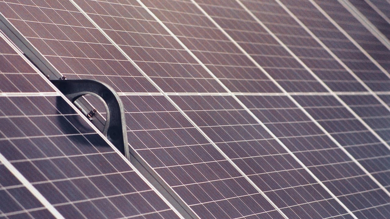 Detailed view of solar panels harnessing clean energy through photovoltaic technology.
