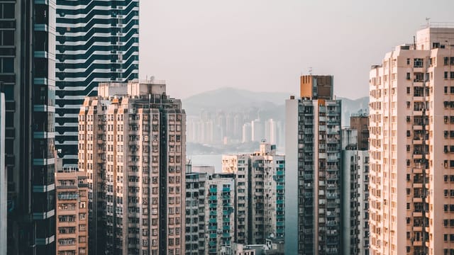Aerial view of Hong Kong's high-rise buildings showcasing the city's dynamic skyline.