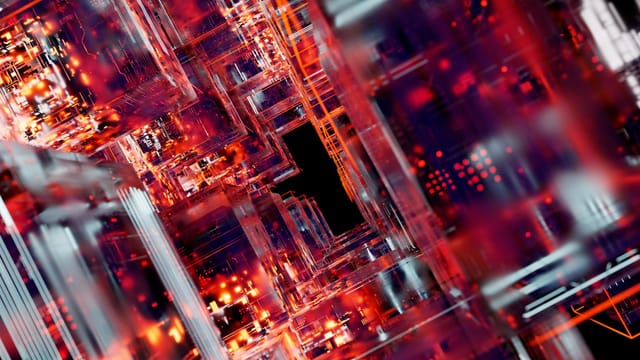 Stunning abstract view of futuristic digital circuitry with glowing effects.