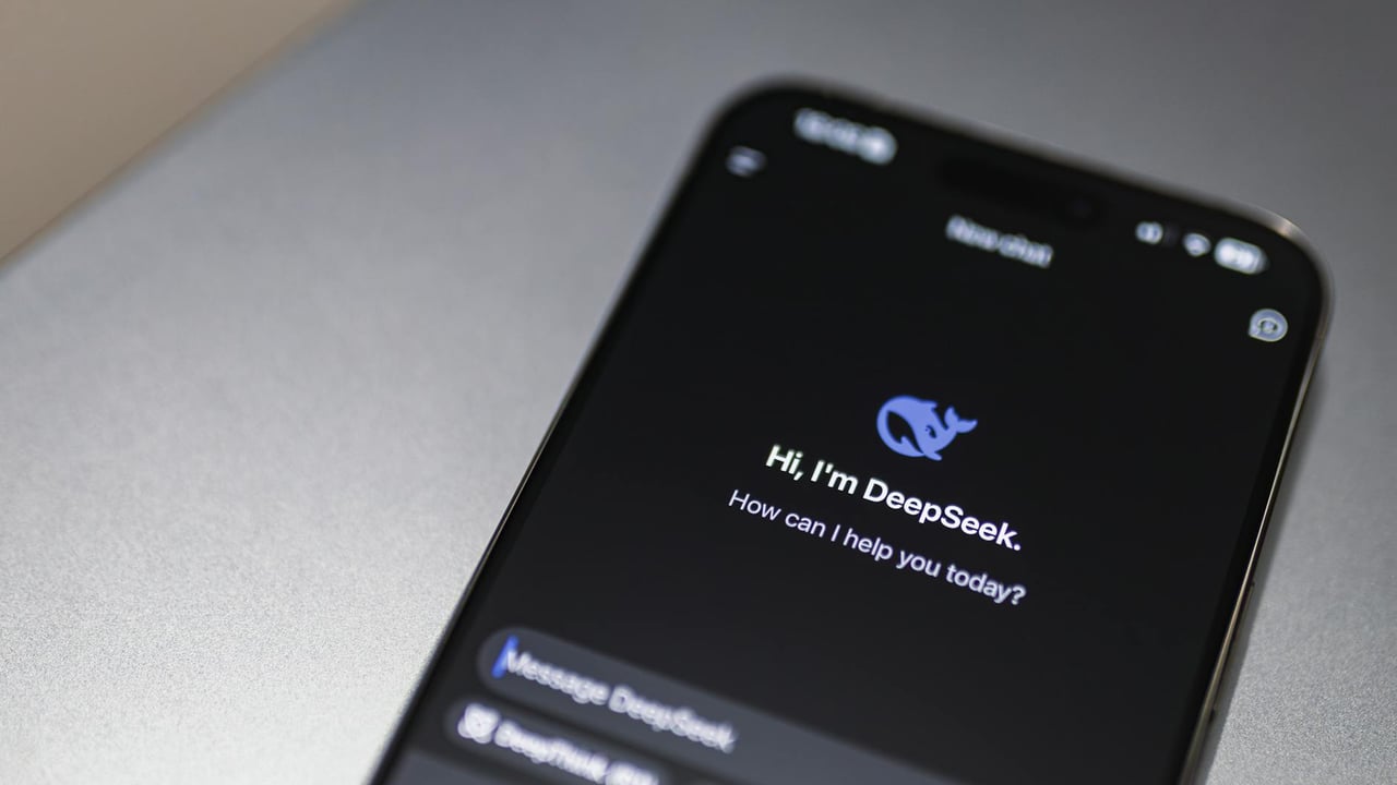 Close-up of smartphone screen showing DeepSeek AI chatbot interface on a modern device.