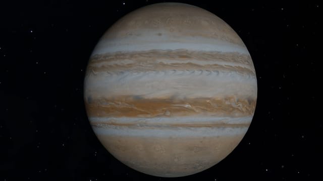Detailed image of Jupiter showing stormy gas layers and iconic Great Red Spot.