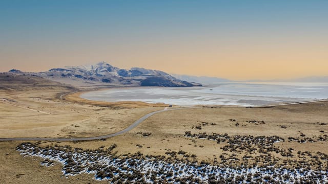Breathtaking sunset landscape at Antelope Island State Park in Utah.